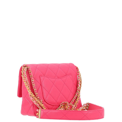 Mini Quilted Caviar Flap Shoulder Bag - Pink