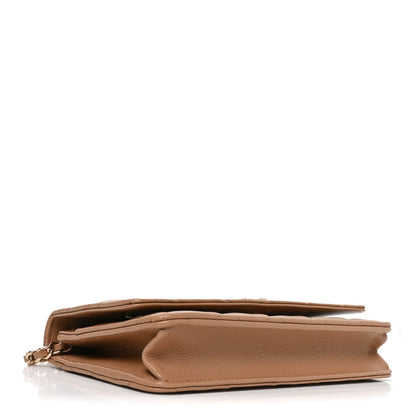 Quilted Caviar Wallet Bag - Beige