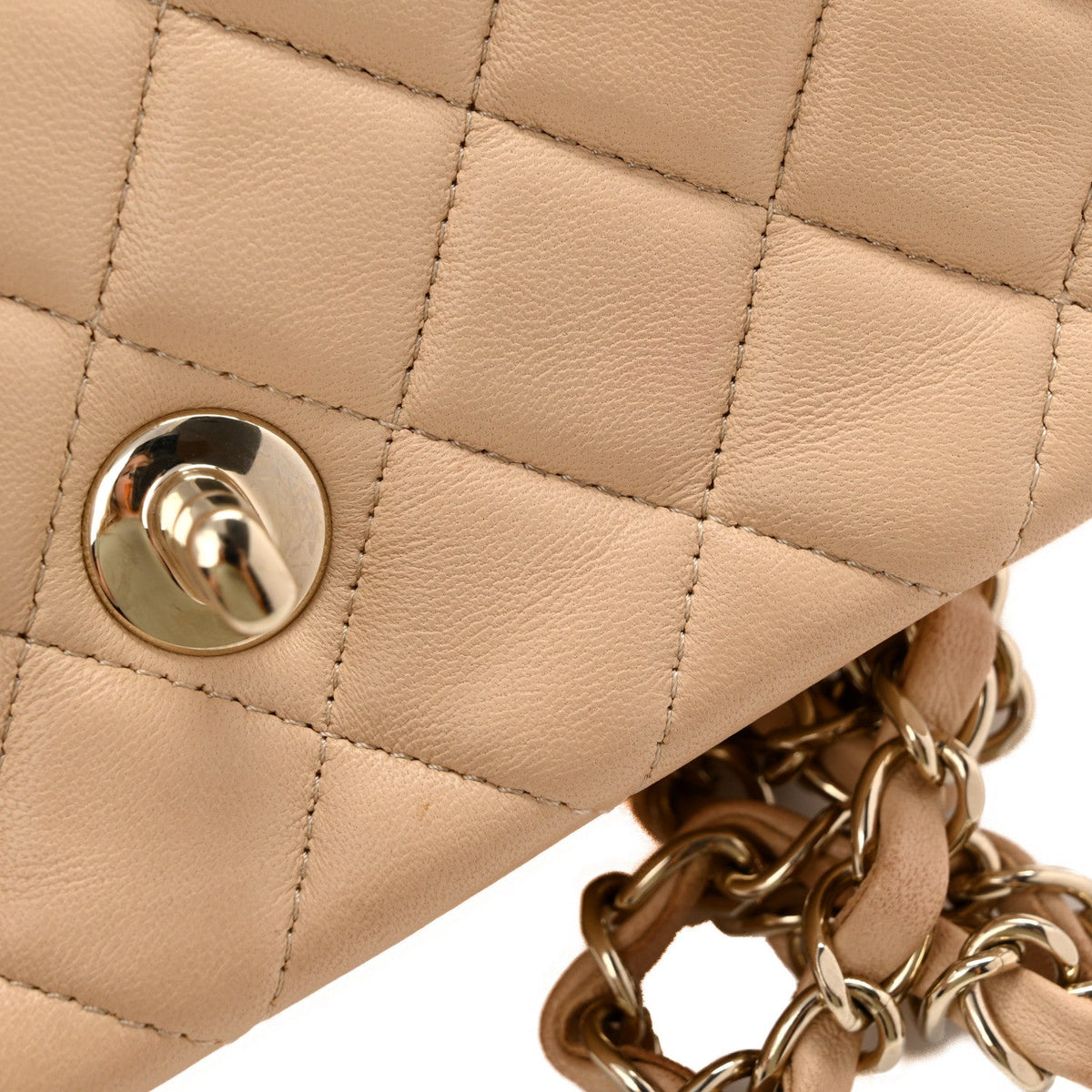 Mini Quilted Lambskin Flap Shoulder Bag - Tan
