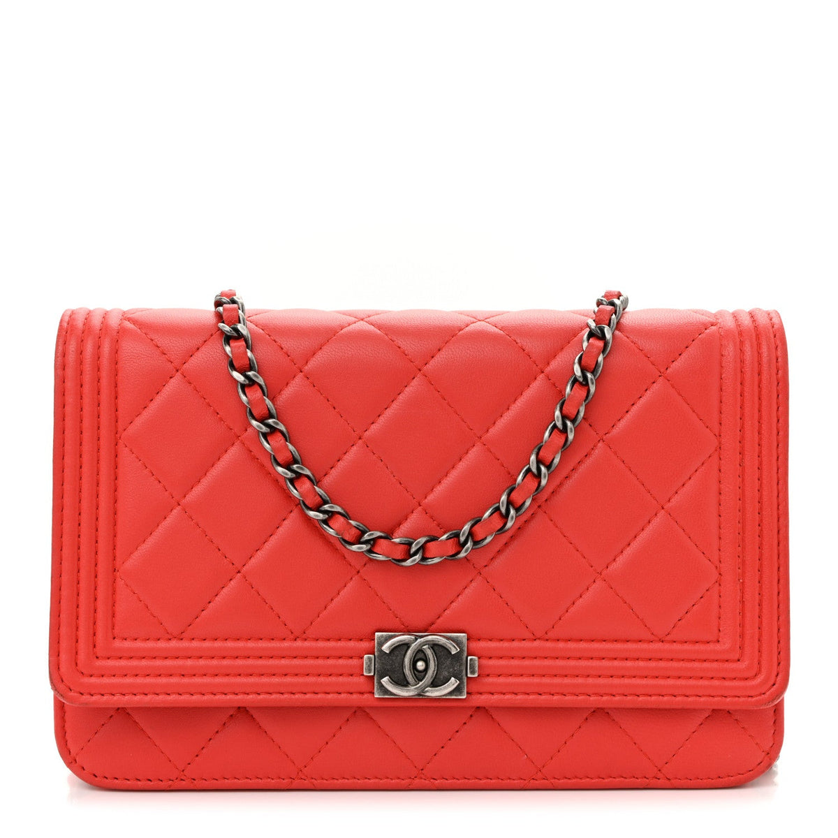 Quilted Lambskin Wallet Bag - Red