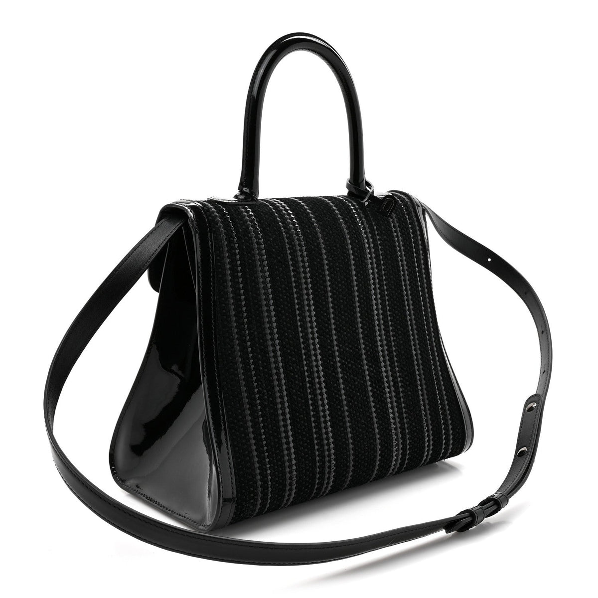 Calfskin Canvas Satchel Bag - Black