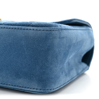 Mini Calfskin Suede Flap Shoulder Bag - Blue