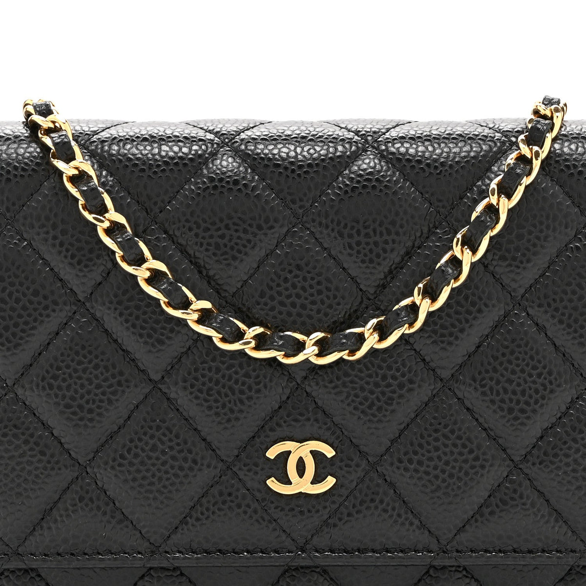 Quilted Caviar Wallet Bag - Black