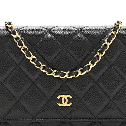 Quilted Caviar Wallet Bag - Black