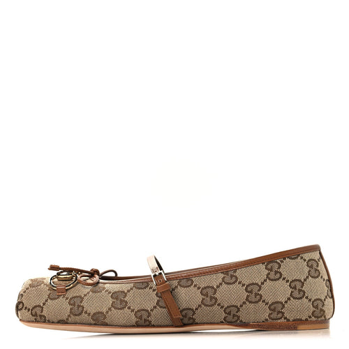 GG Monogram Horsebit Bow Ballet Flats Beige Ebony Sundial