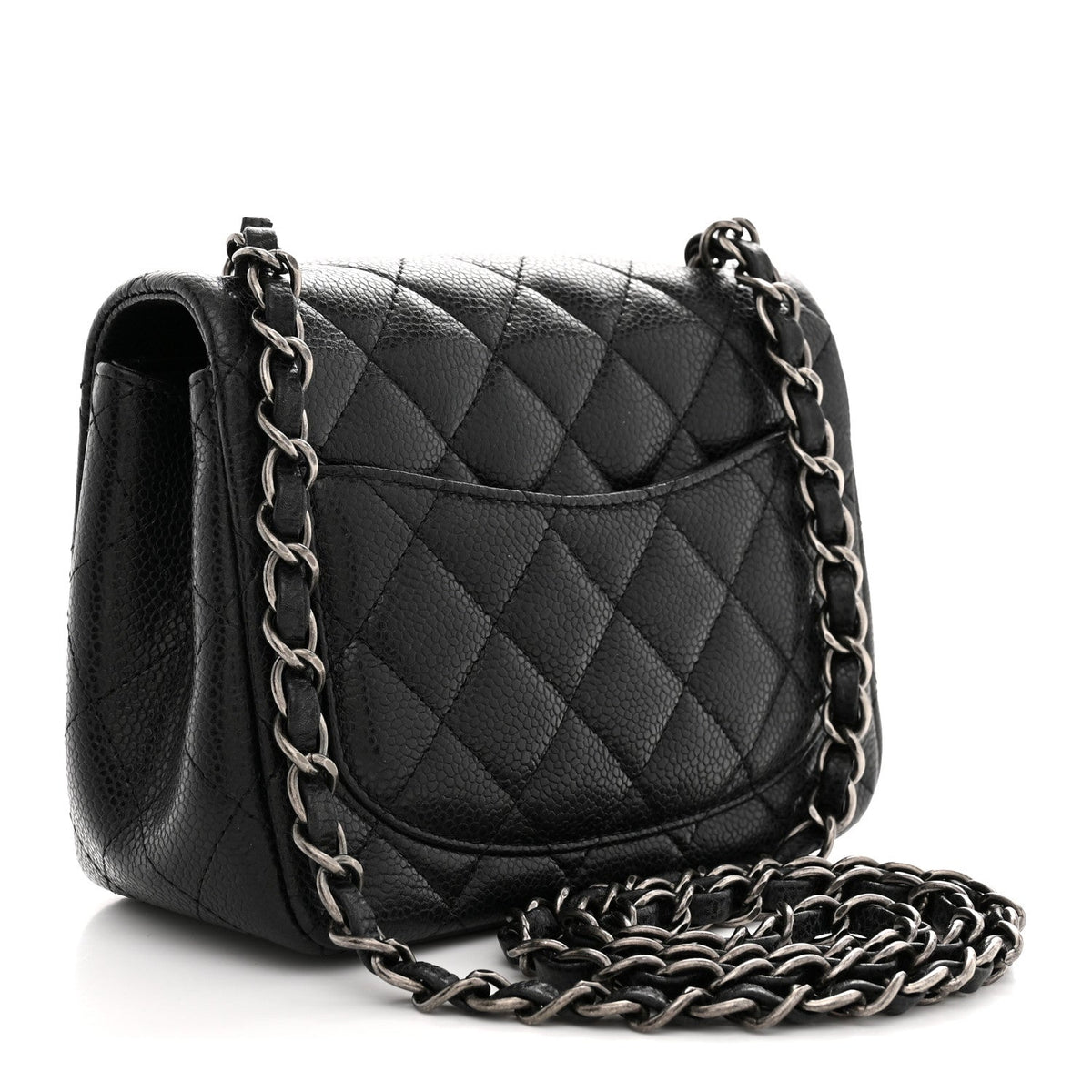Mini Quilted Caviar Flap Shoulder Bag - Black
