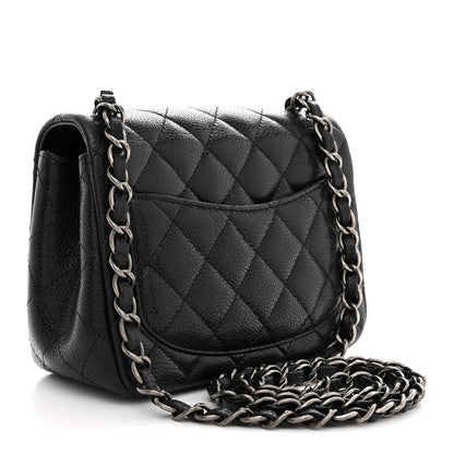 Mini Quilted Caviar Flap Shoulder Bag - Black