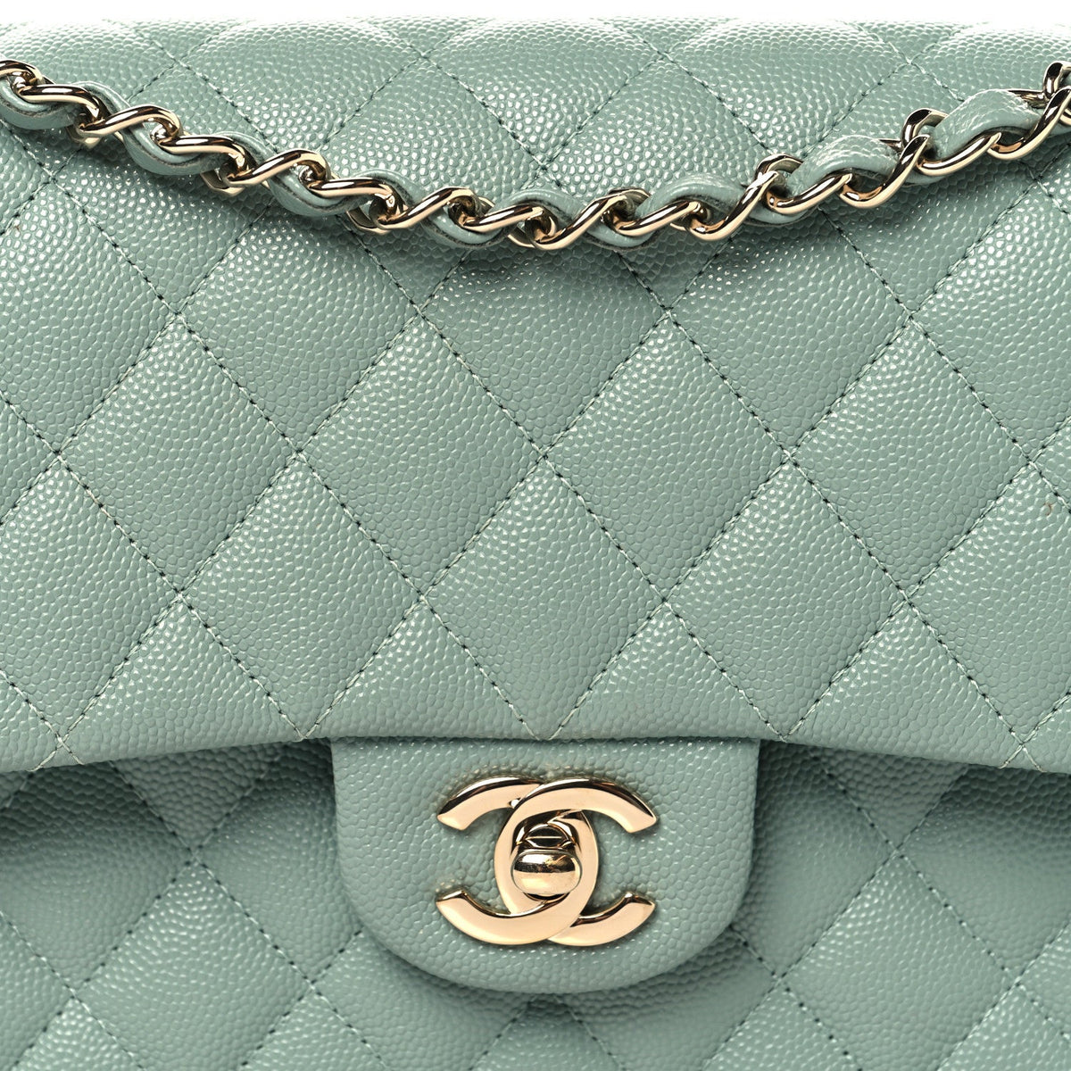 Medium Quilted Caviar Flap Shoulder Bag - Green