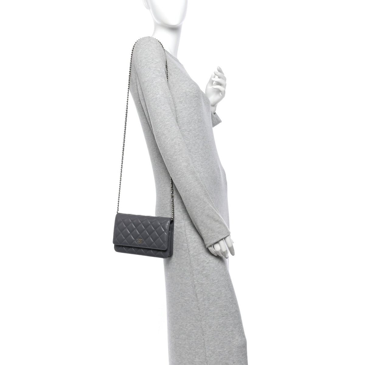 Quilted Caviar Wallet Bag - Grey