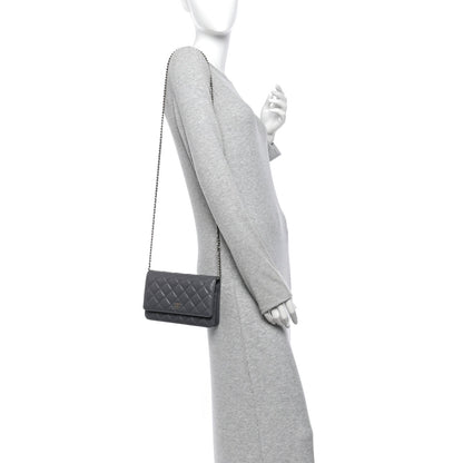 Quilted Caviar Wallet Bag - Grey