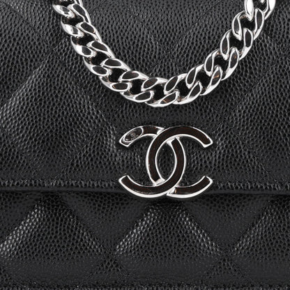Quilted Caviar Clutch Bag - Black