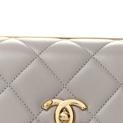 Small Quilted Lambskin Flap Shoulder Bag - Grey