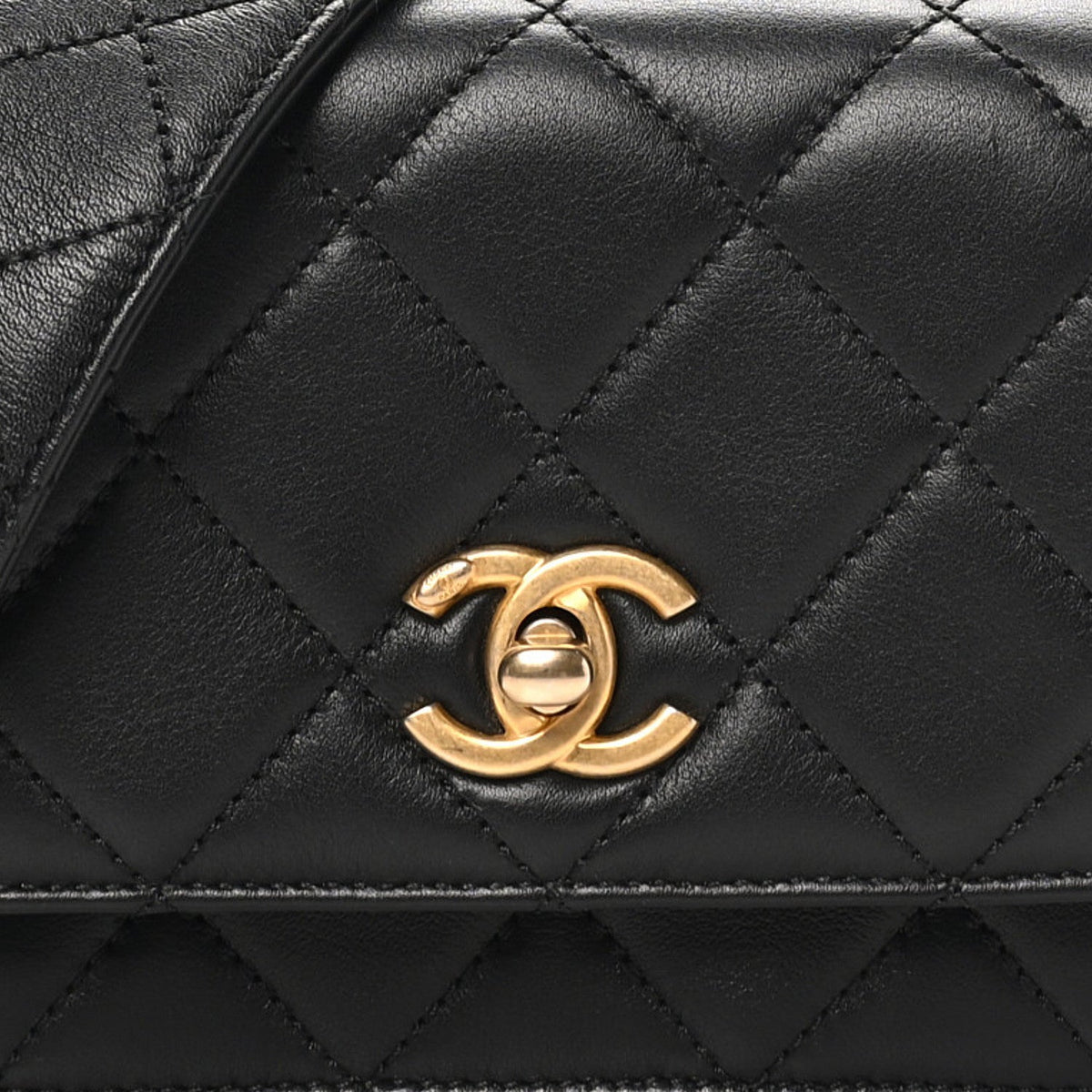 Small Quilted Lambskin Flap Shoulder Bag - Black