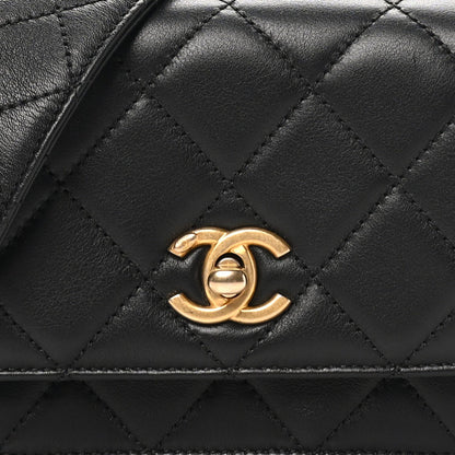 Small Quilted Lambskin Flap Shoulder Bag - Black