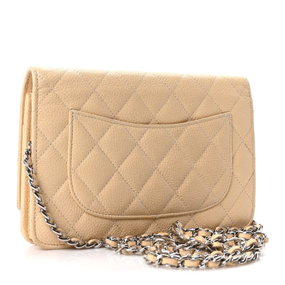 Quilted Caviar Wallet Bag - Beige
