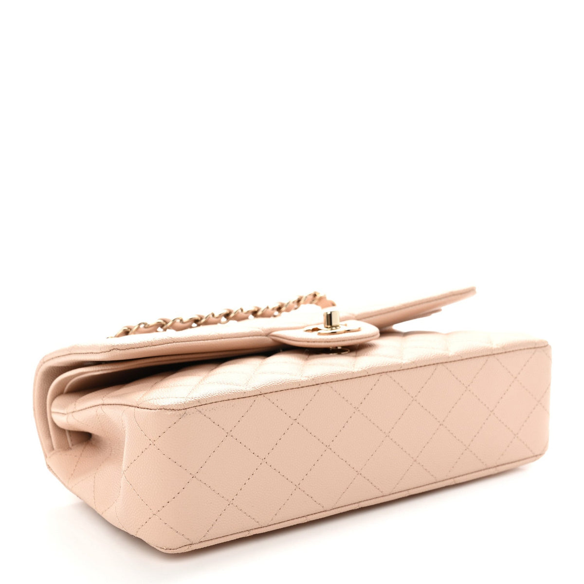 Medium Quilted Caviar Flap Shoulder Bag - Beige
