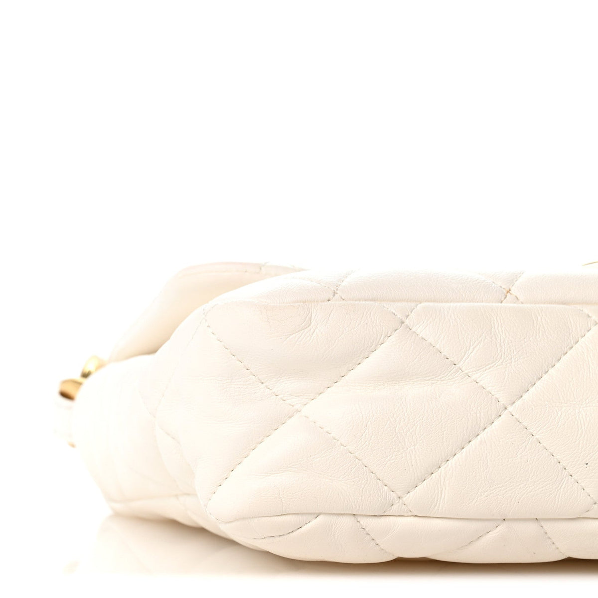 Large Quilted Lambskin Flap Shoulder Bag - White