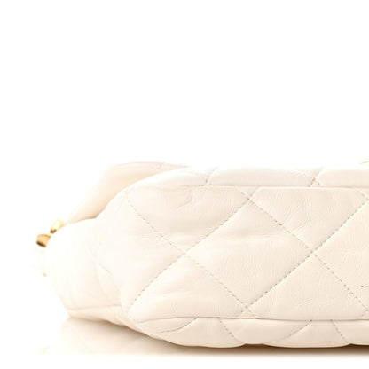 Large Quilted Lambskin Flap Shoulder Bag - White