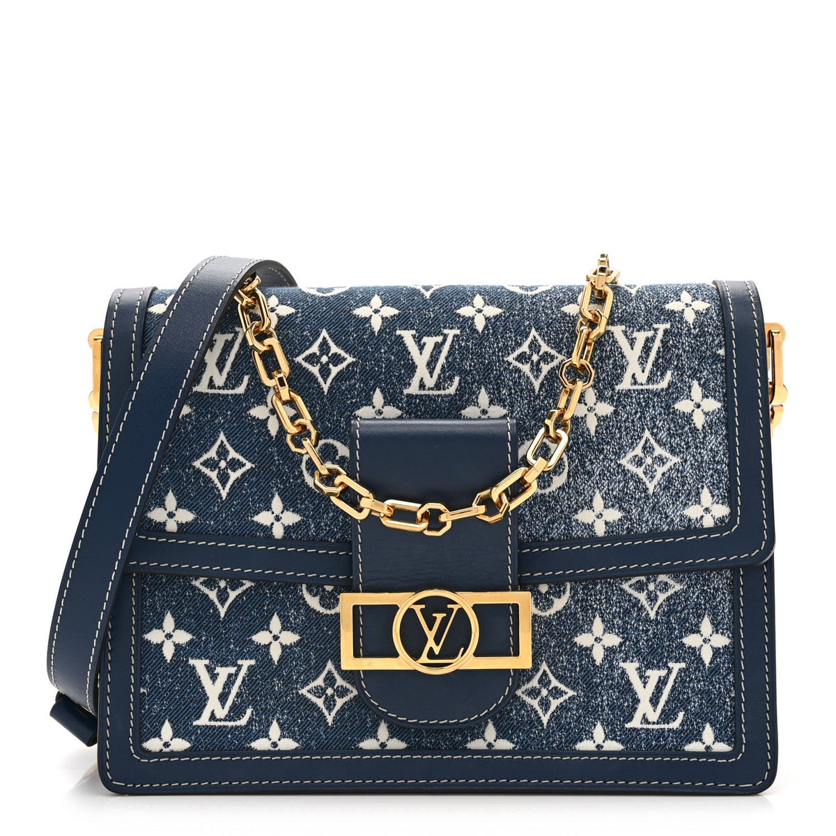 Denim Monogram Jacquard Dauphine Mm Bleu Handbag