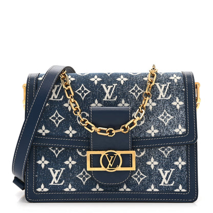 Denim Monogram Jacquard Dauphine Mm Bleu Handbag