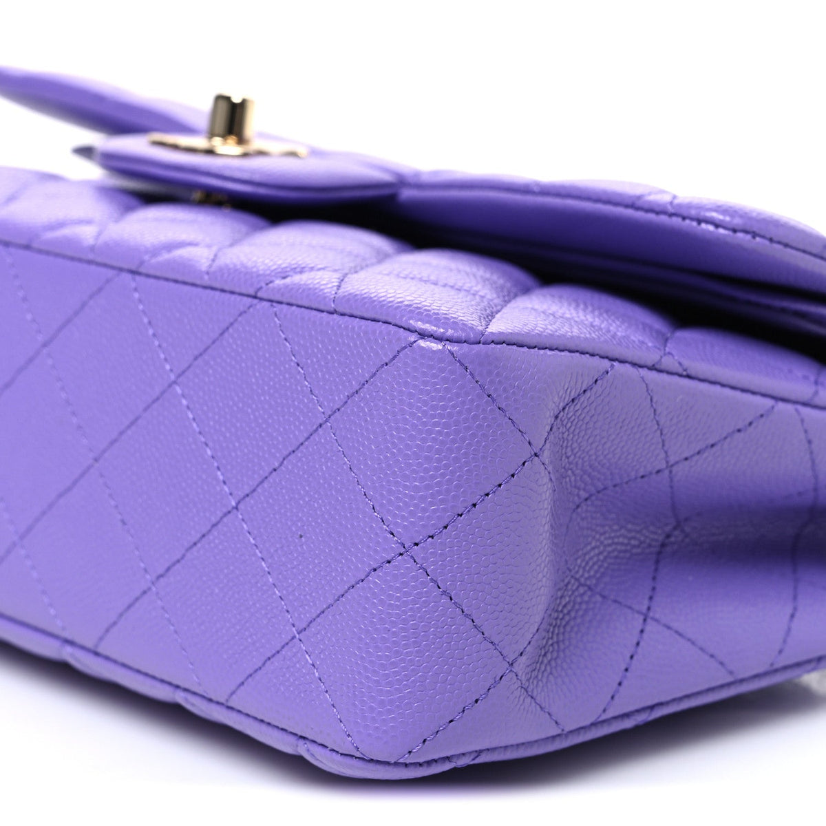 Small Quilted Caviar Flap Shoulder Bag - Purple