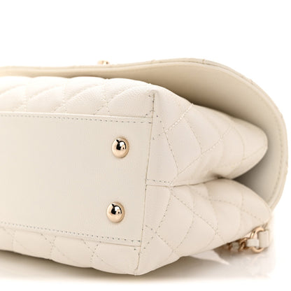 Mini Quilted Caviar Flap Shoulder Bag - White