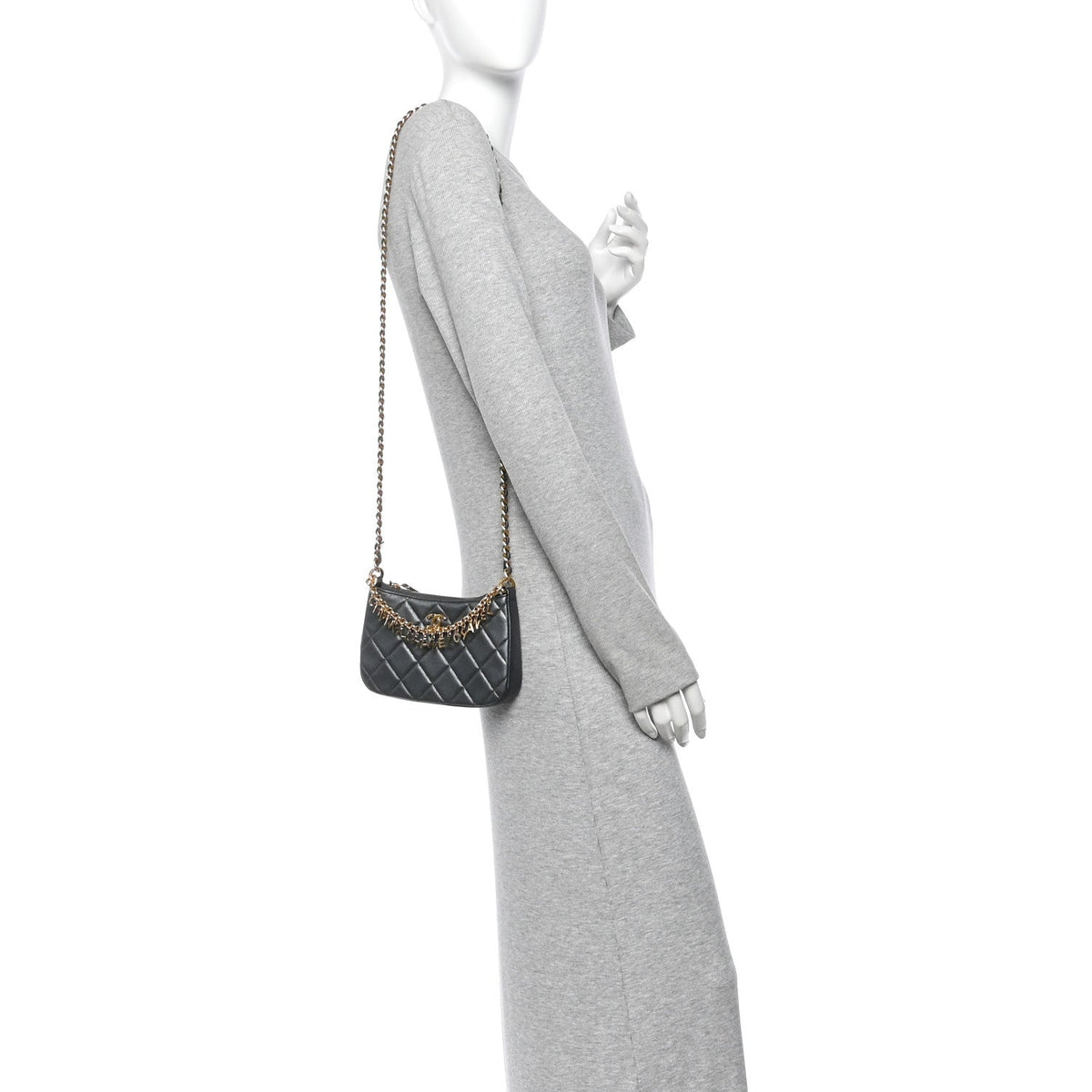 Quilted Lambskin Hobo Bag - Grey