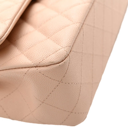 Medium Quilted Caviar Flap Shoulder Bag - Beige