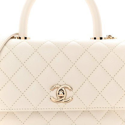 Mini Quilted Caviar Flap Shoulder Bag - White
