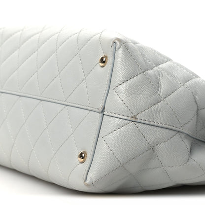 Small Quilted Caviar Tote Bag - Grey