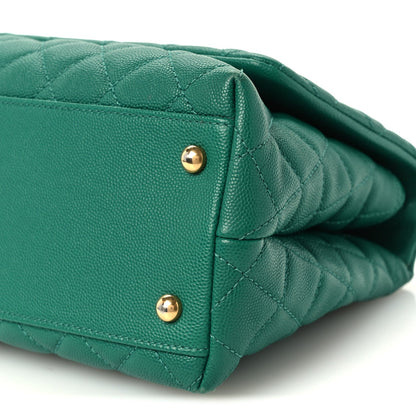 Small Quilted Caviar Flap Shoulder Bag - Green