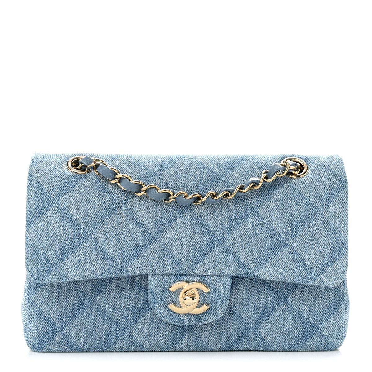 Small Quilted Flap Shoulder Bag - Light Blue