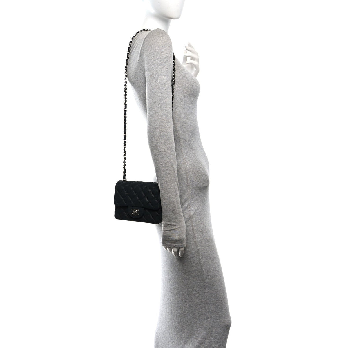 Mini Quilted Caviar Flap Shoulder Bag - Black