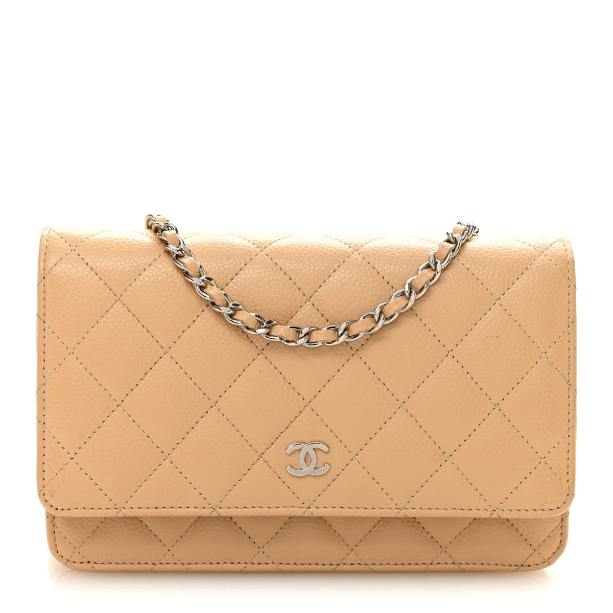 Quilted Caviar Wallet Bag - Beige