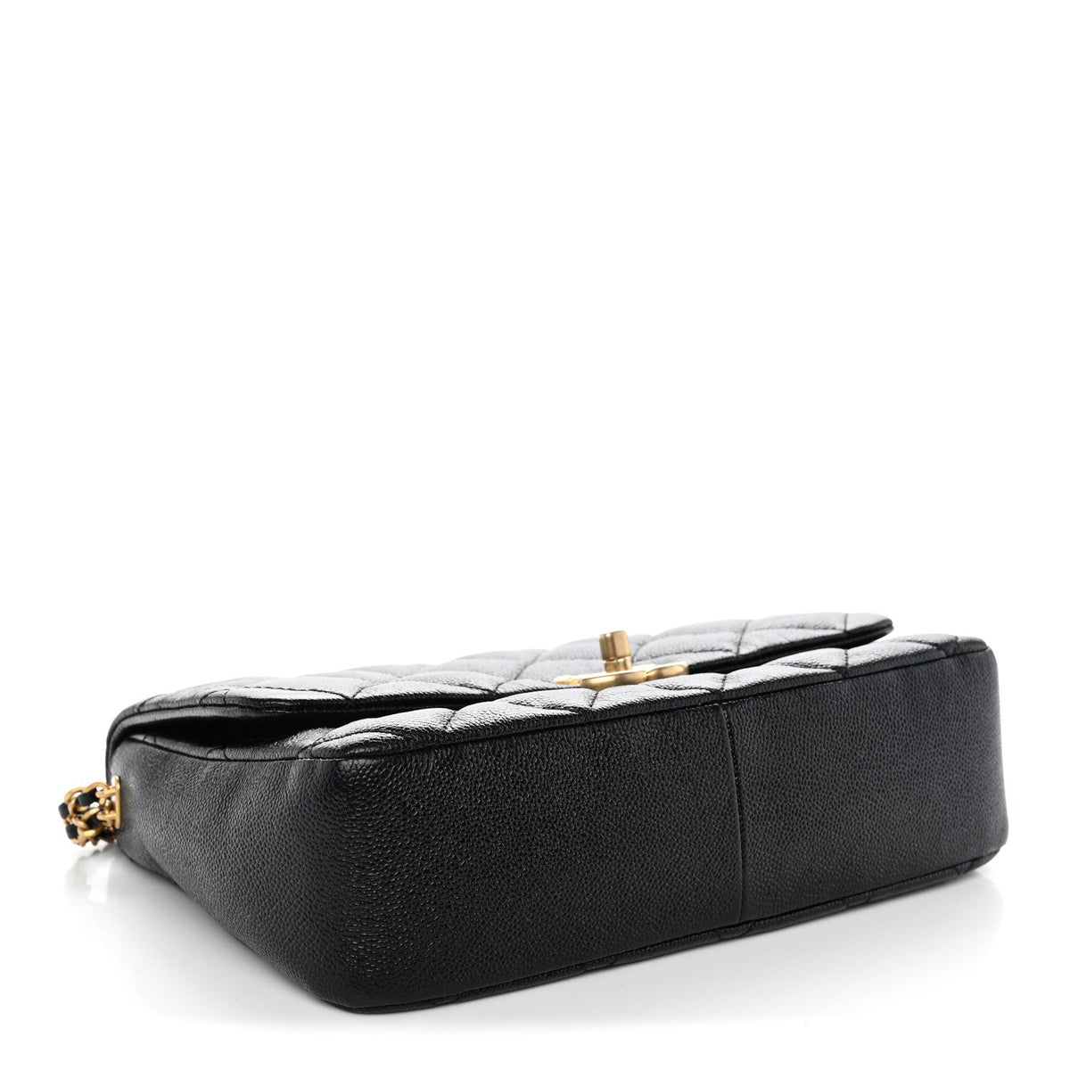 Large Quilted Caviar Flap Shoulder Bag - Black