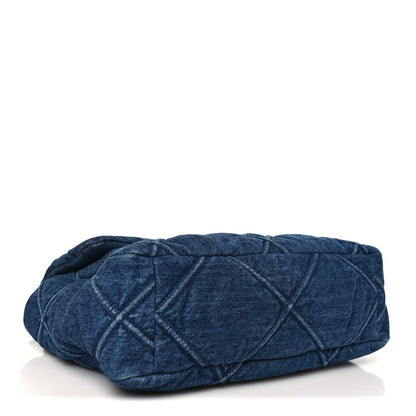Large Quilted Flap Shoulder Bag - Blue
