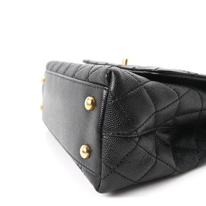 Mini Quilted Caviar Flap Shoulder Bag - Black