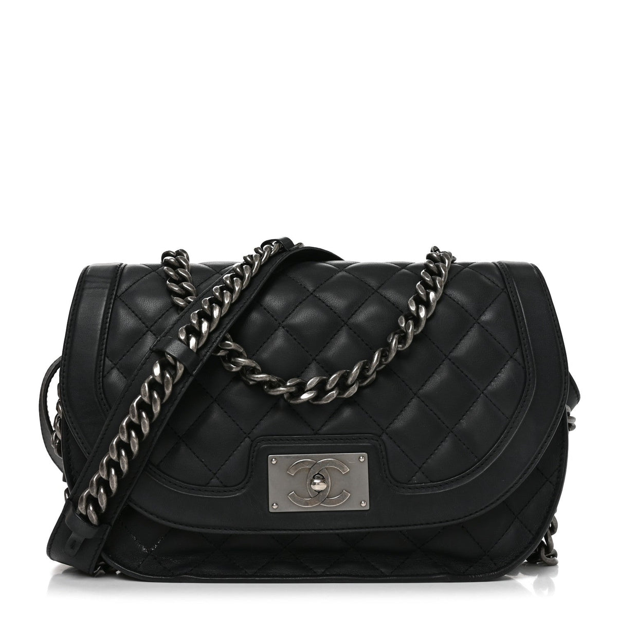 Medium Quilted Calfskin Flap Shoulder Bag - Black