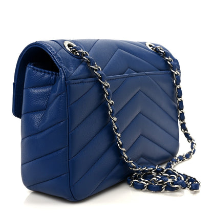 Quilted Caviar Flap Shoulder Bag - Blue