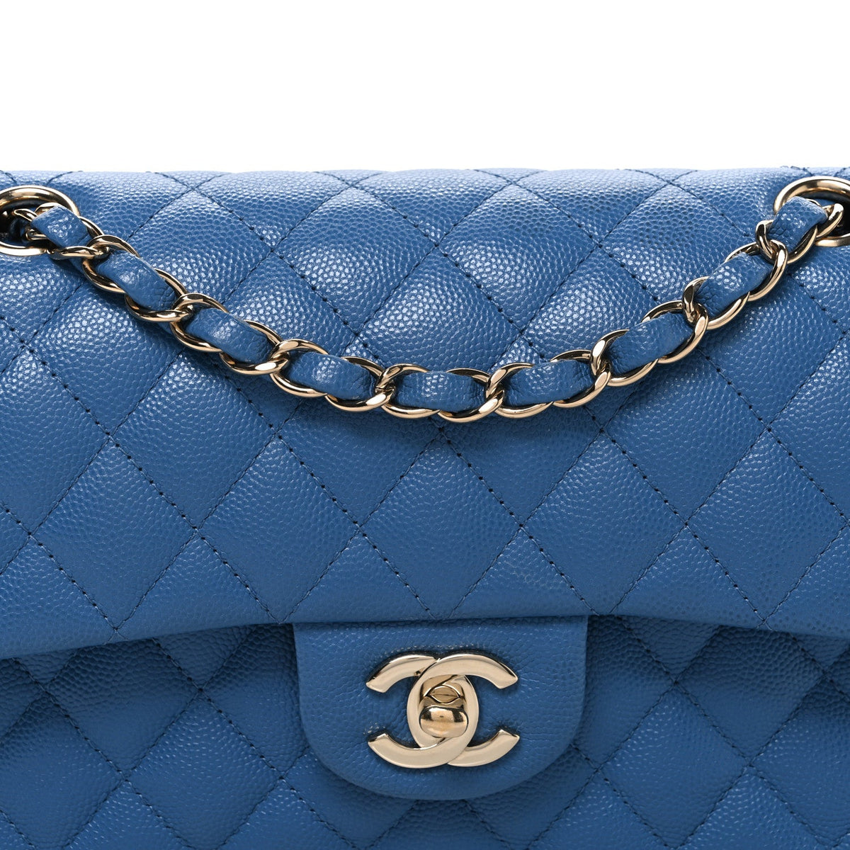 Medium Quilted Caviar Flap Shoulder Bag - Blue