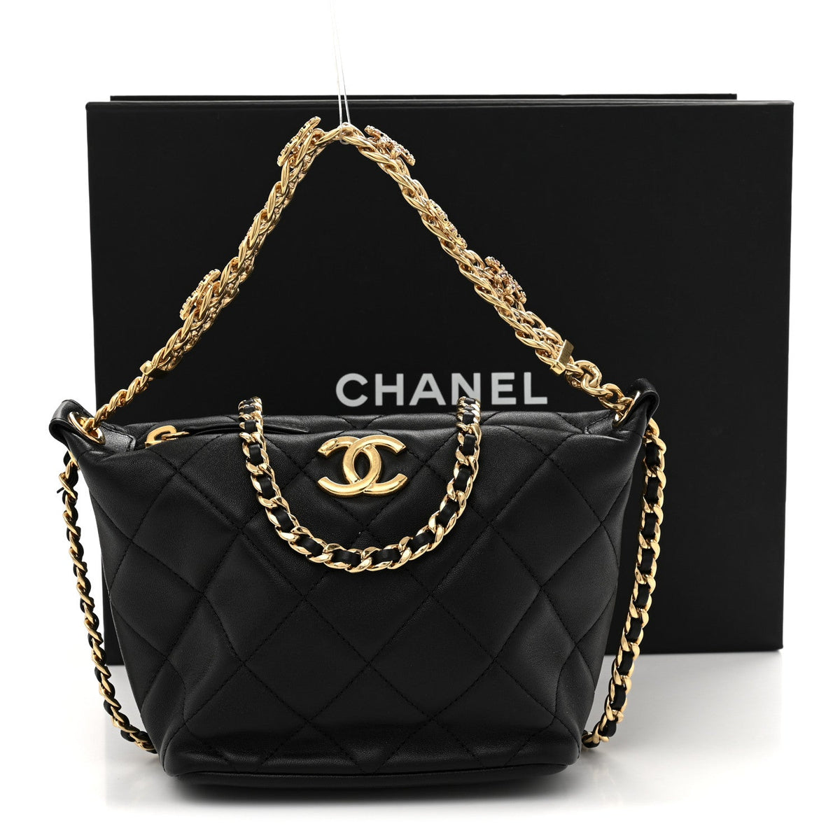 Small Quilted Lambskin Hobo Bag - Black