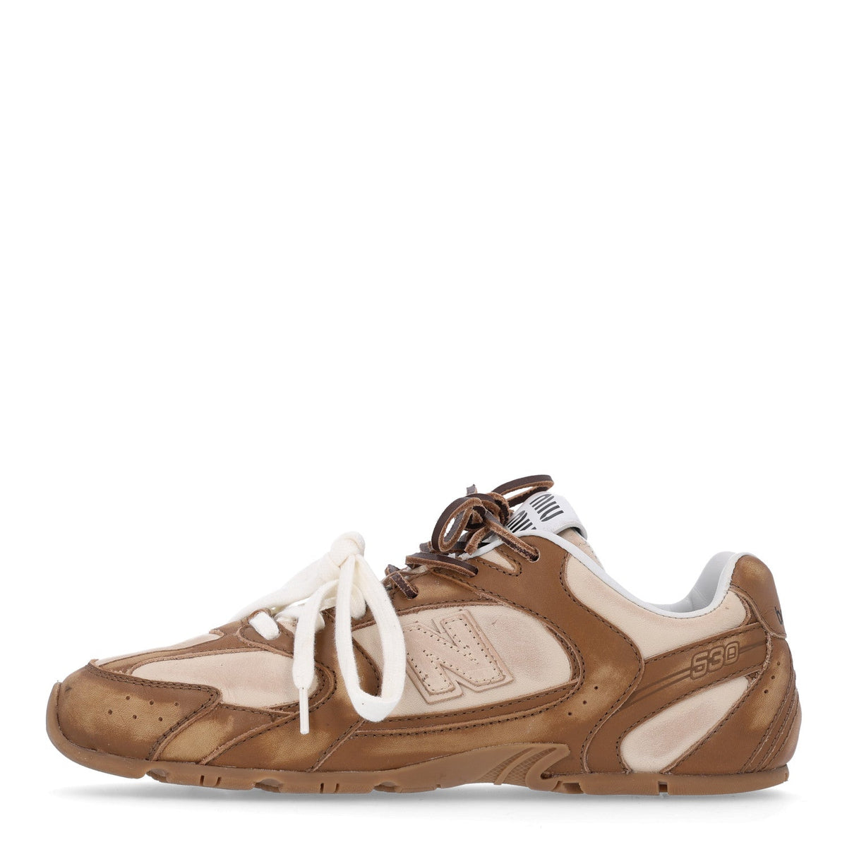 Miu Miux New Balance Calfskin Sl Sneakers Cinnamon Travertine Gray