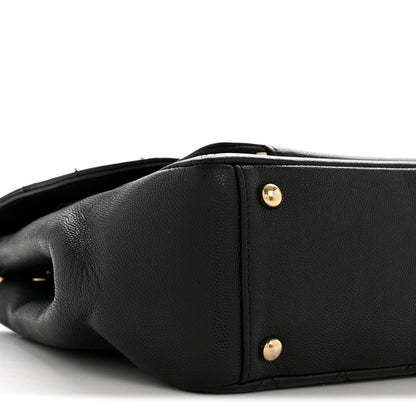 Large Quilted Caviar Flap Shoulder Bag - Black