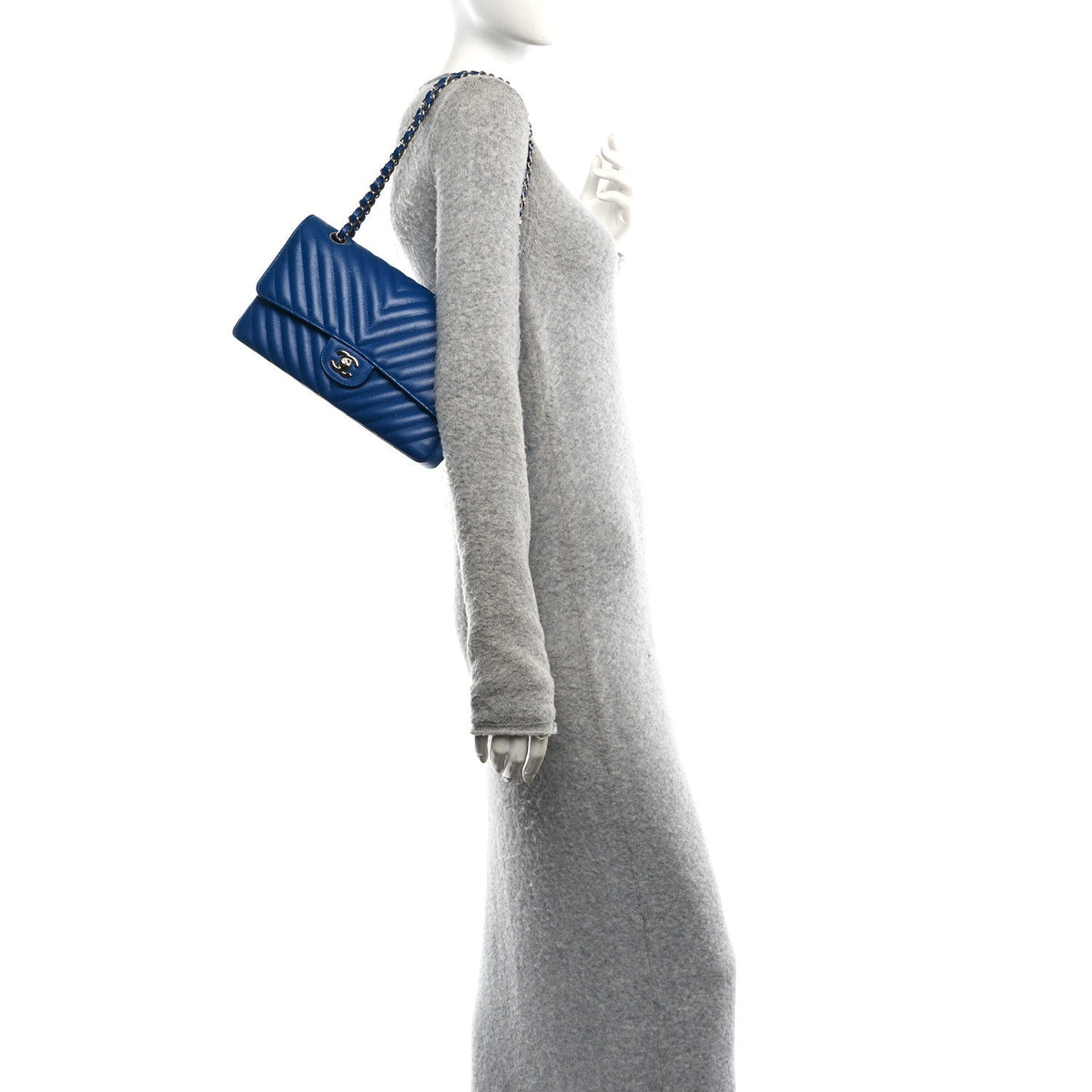 Medium Quilted Caviar Flap Shoulder Bag - Blue