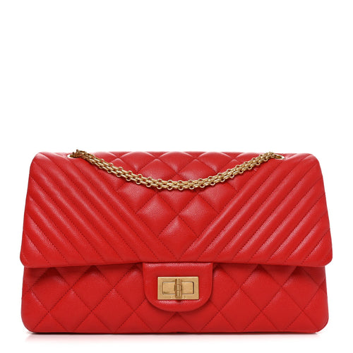 Quilted Caviar Flap Shoulder Bag - Red
