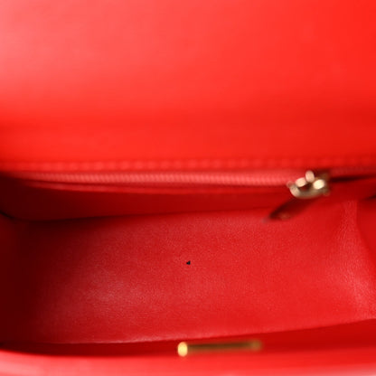 Mini Quilted Lambskin Flap Shoulder Bag - Red