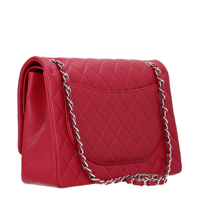 Maxi Quilted Caviar Flap Shoulder Bag - Red