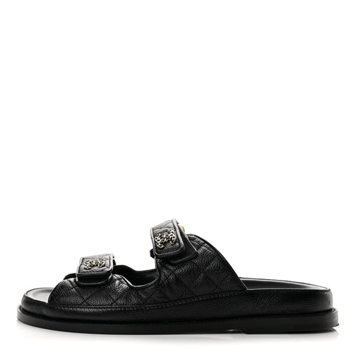 Grained Calfskin Velcro Dad Sandals Black