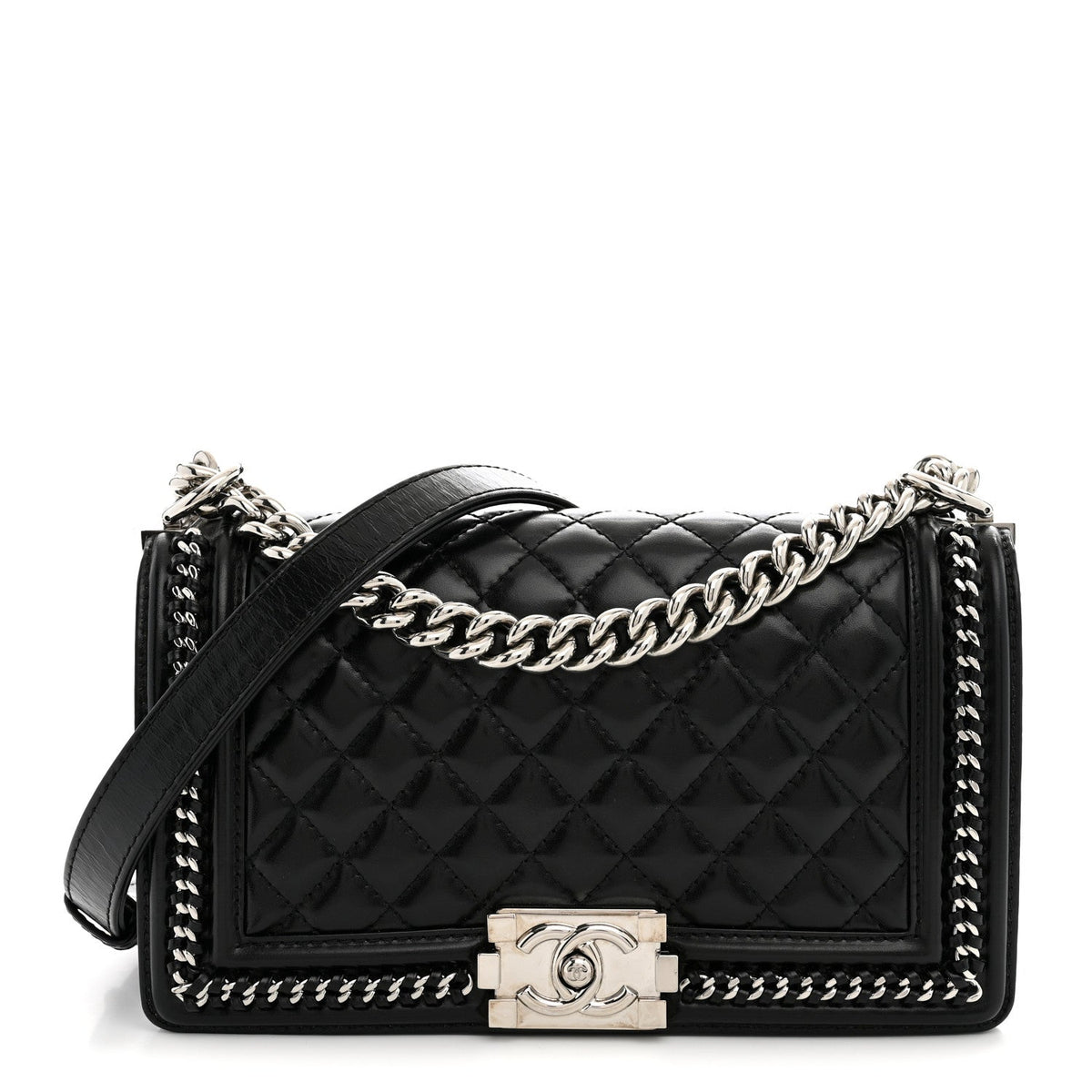 Medium Quilted Calfskin Flap Shoulder Bag - Black