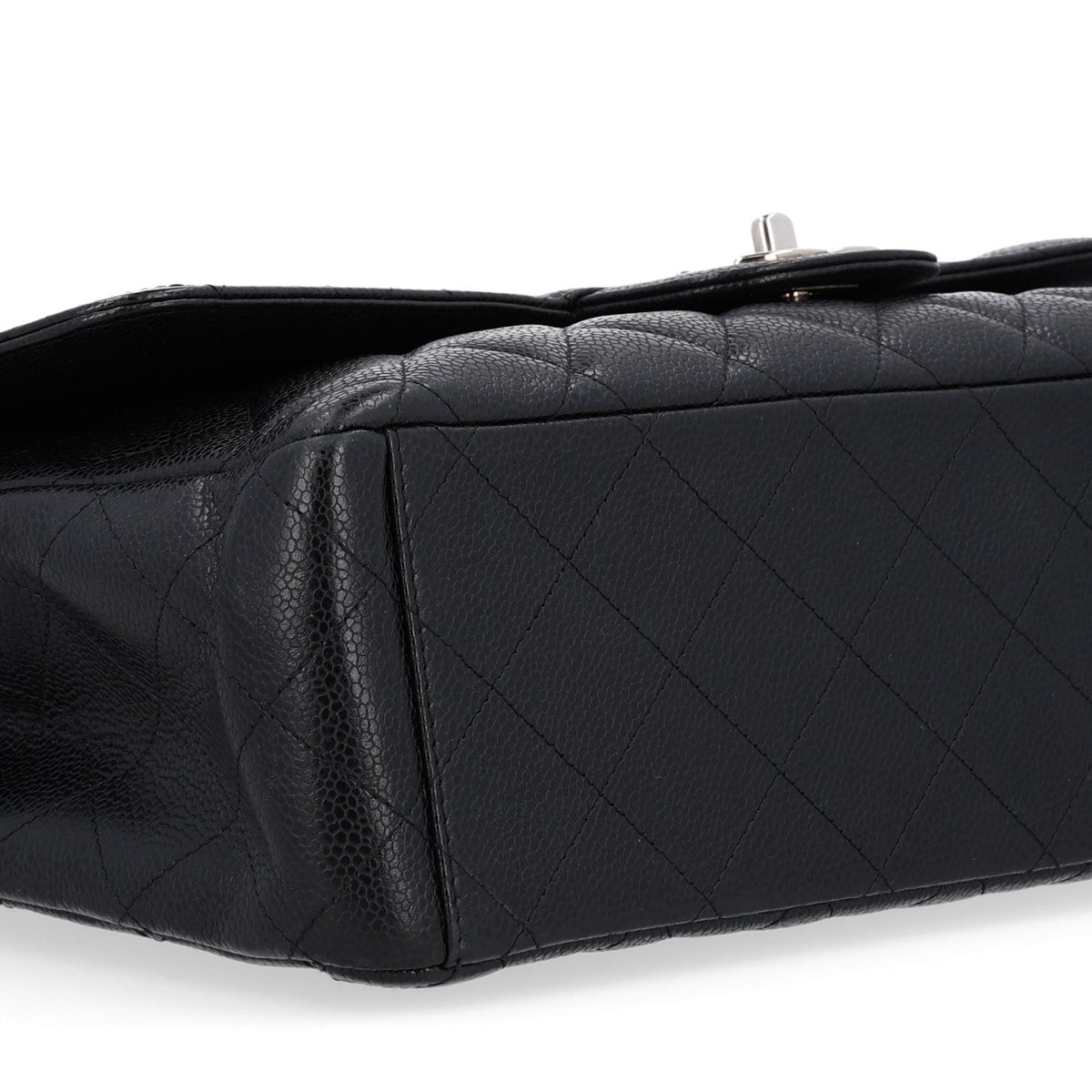 Maxi Quilted Caviar Flap Shoulder Bag - Black